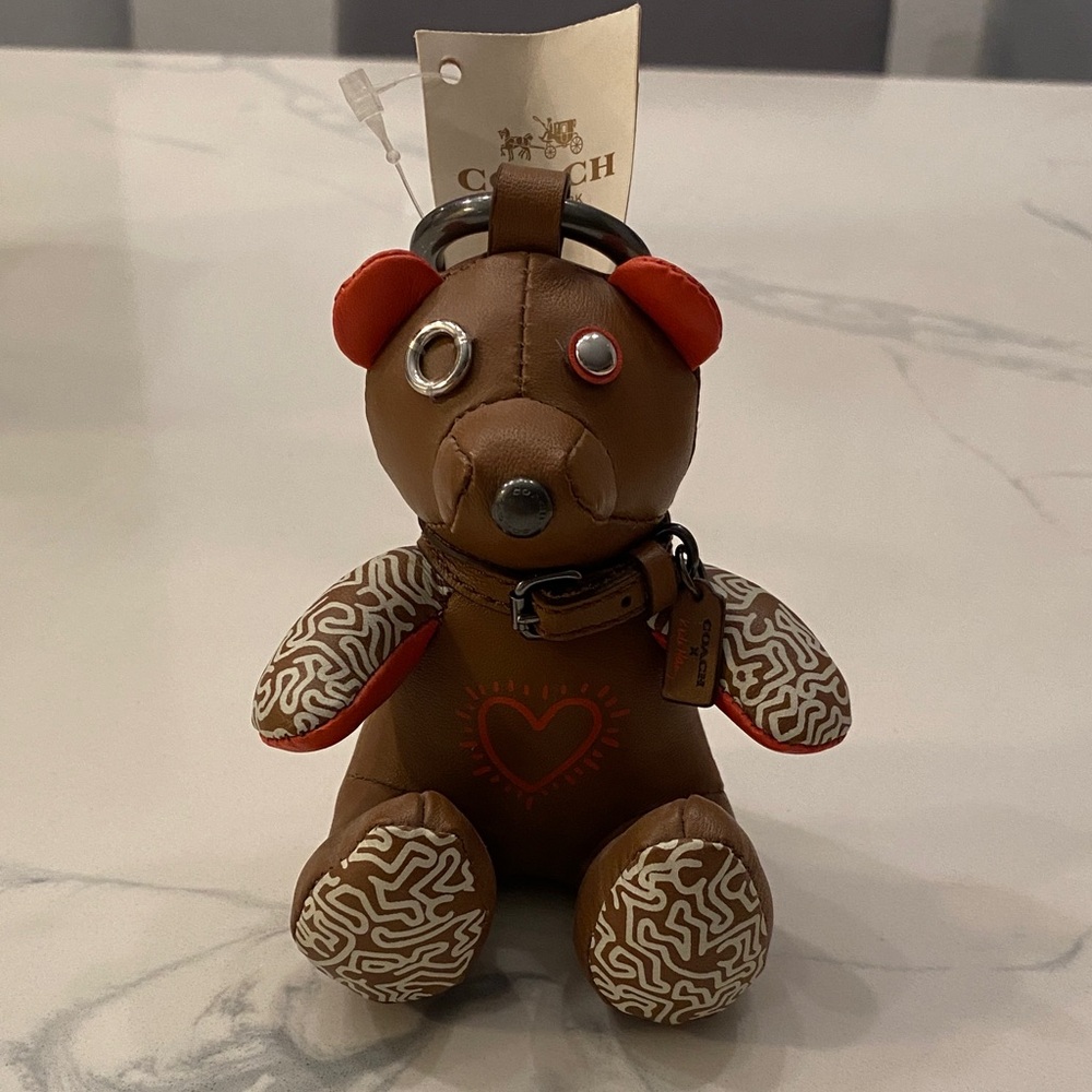 Coach Brown and Red Bear Keychain